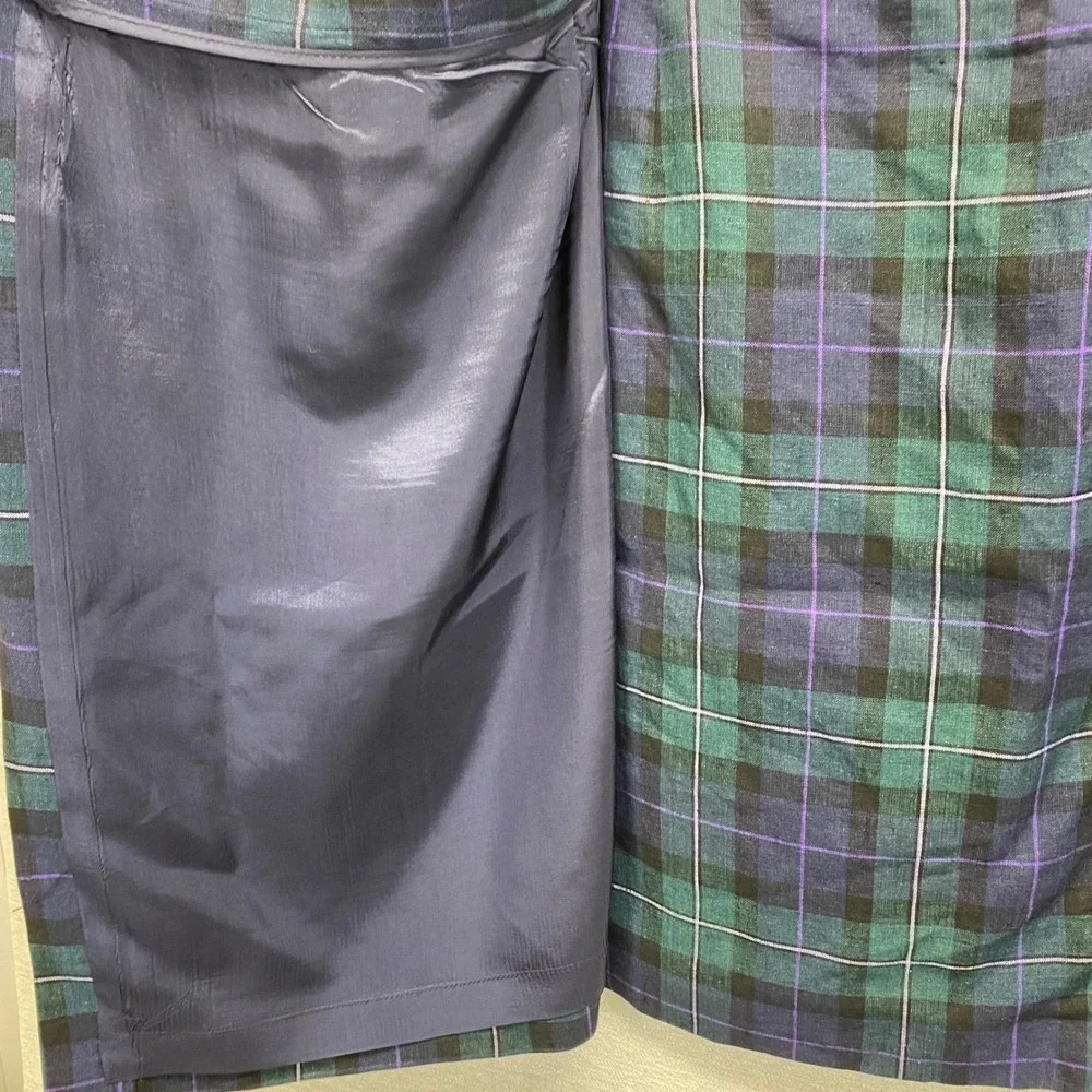 VTG‎ Chelsea Cambell Charter Club Plaid 100% Linen Wrap Skirt Women 12
